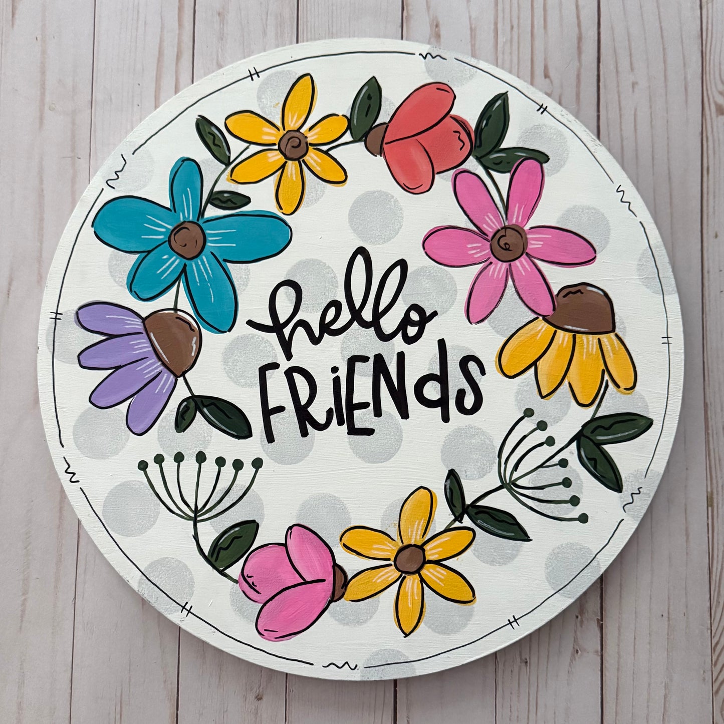Hello Friends Flower Doorhanger