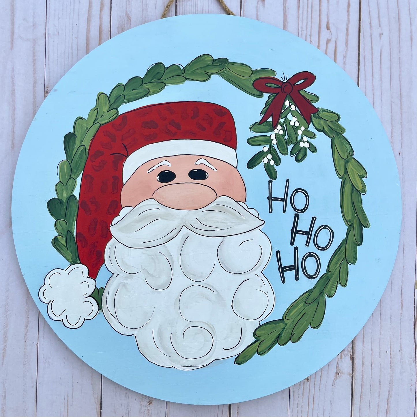 Santa w/ Mistletoe Wreath Doorhanger