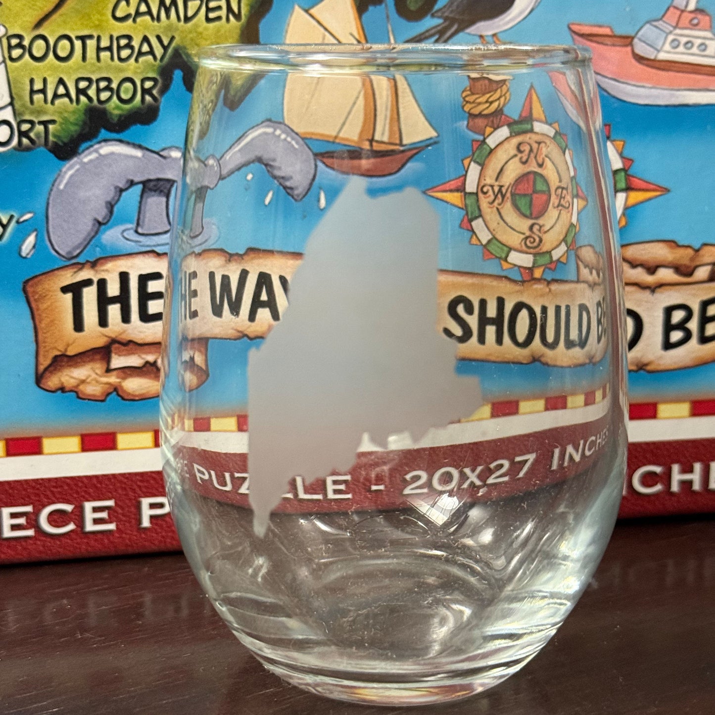 Etched Maine Wine Glass