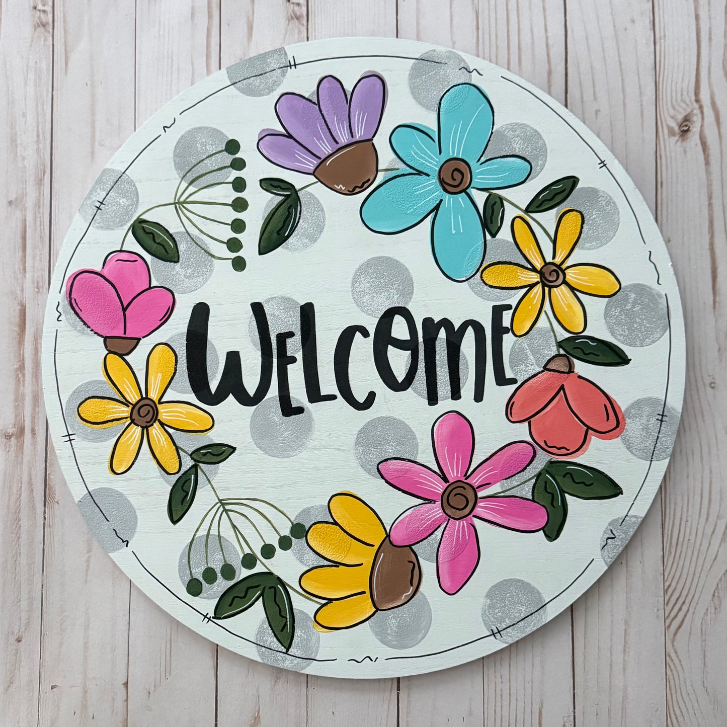 Welcome Happy Flowers Doorhanger