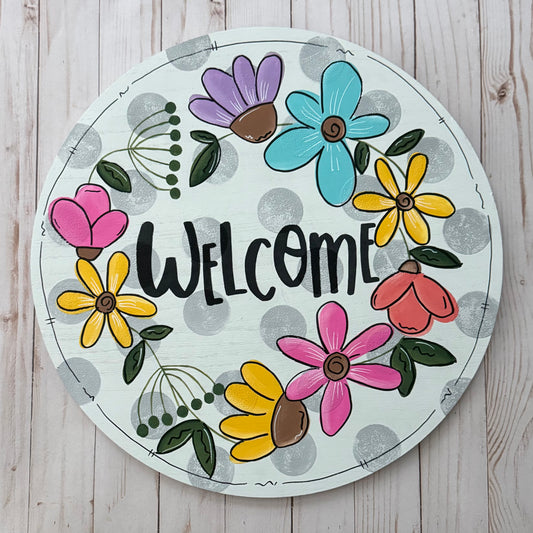 Welcome Happy Flowers Doorhanger