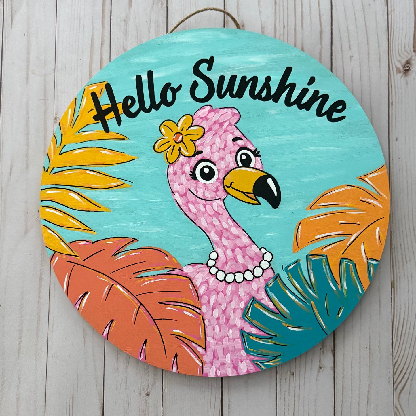Hello Sunshine Flamingo Doorhanger