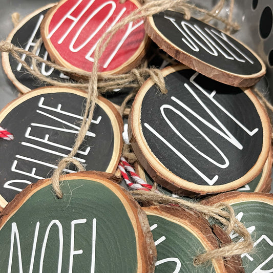 Christmas Word Wood Slice ornament - Multiple Options